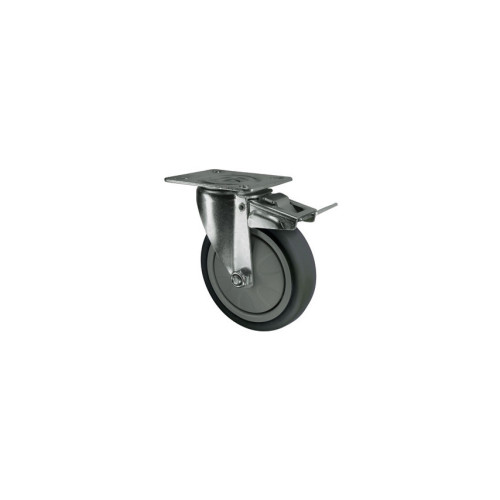 BRAKED SWIVEL PLATE 100MM RUBBER TYRE