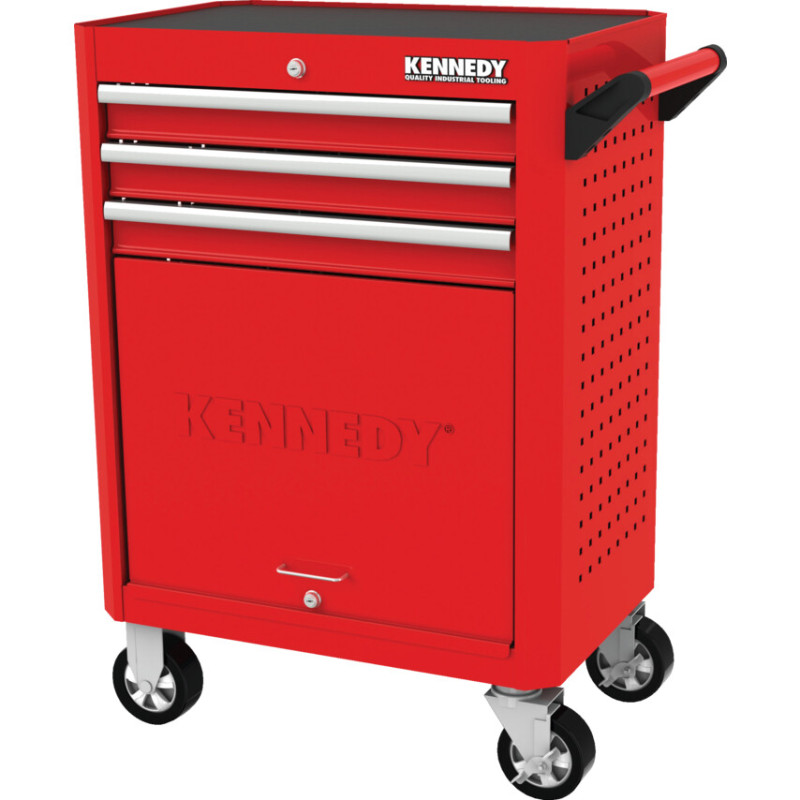 ROLLER CABINET, INDUSTRIAL RANGE, RED, 3 DRAWERS, (H) 845MM X (W) 465MM X (L) 710MM