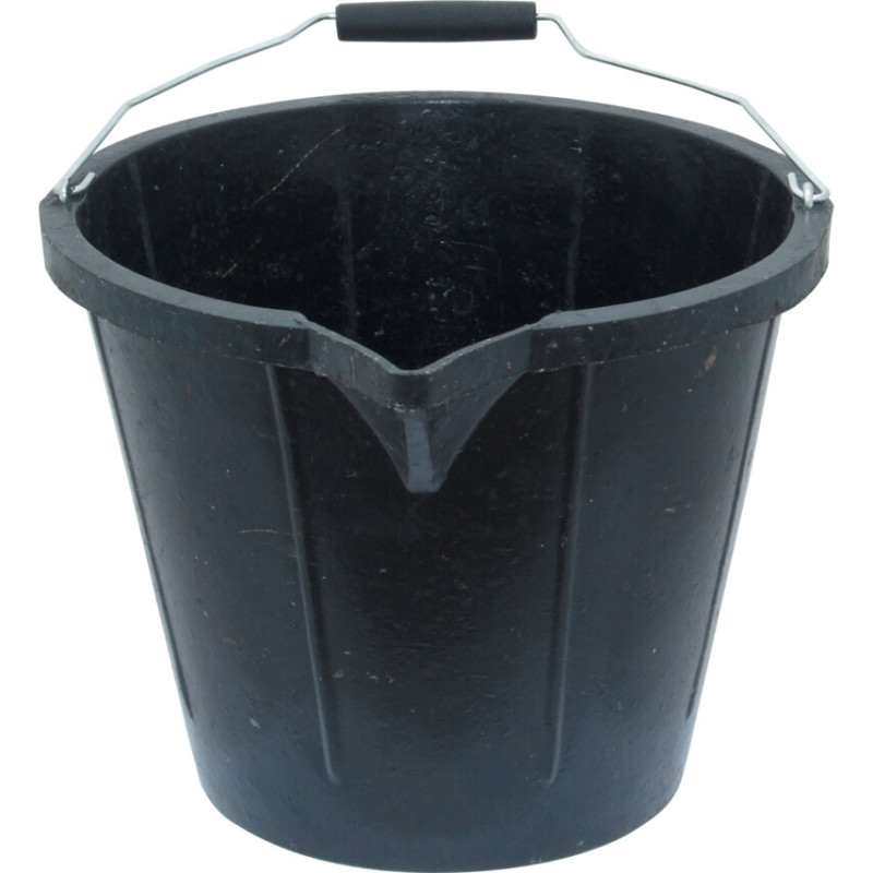 BLACK RUBATYPE RIGID BUCKET, STEEL/PLASTIC GRIP HANDLE, 3 GALLON