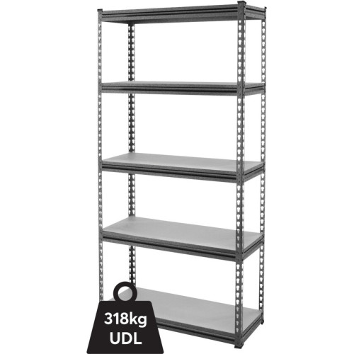 STANDARD DUTY SHELVING, 5 SHELVES, 380KG SHELF CAPACITY, 1830MM X 1230MM X 610MM, GREY