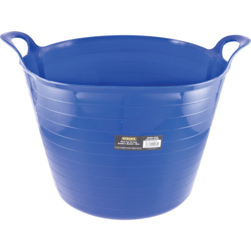 BLUE PLASTIC FLEXIBLE BUCKET, PLASTIC HANDLE, 42 LTR