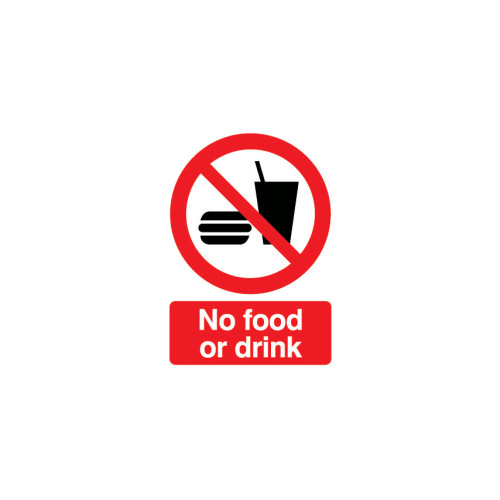 NO FOOD OR DRINK RIGID PVC SIGN 148MM X 210MM